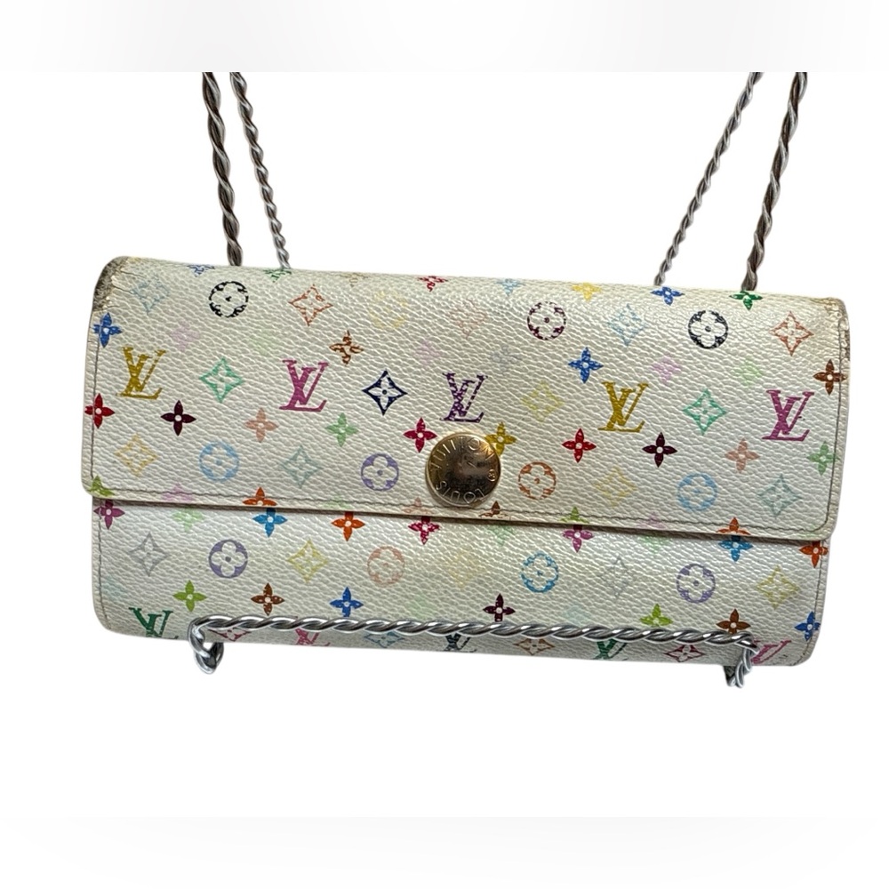 Louis Vuitton Multicolor Sarah Wallet White Murakami Monogram Y2K- Sold As is.